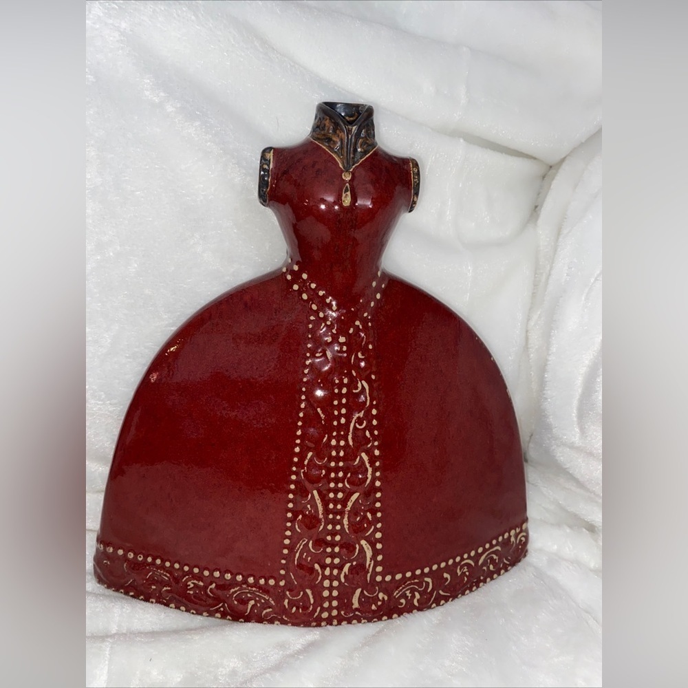 Vintage  Asian Inspired Flambé Style Red Gown Vase  12”x12”